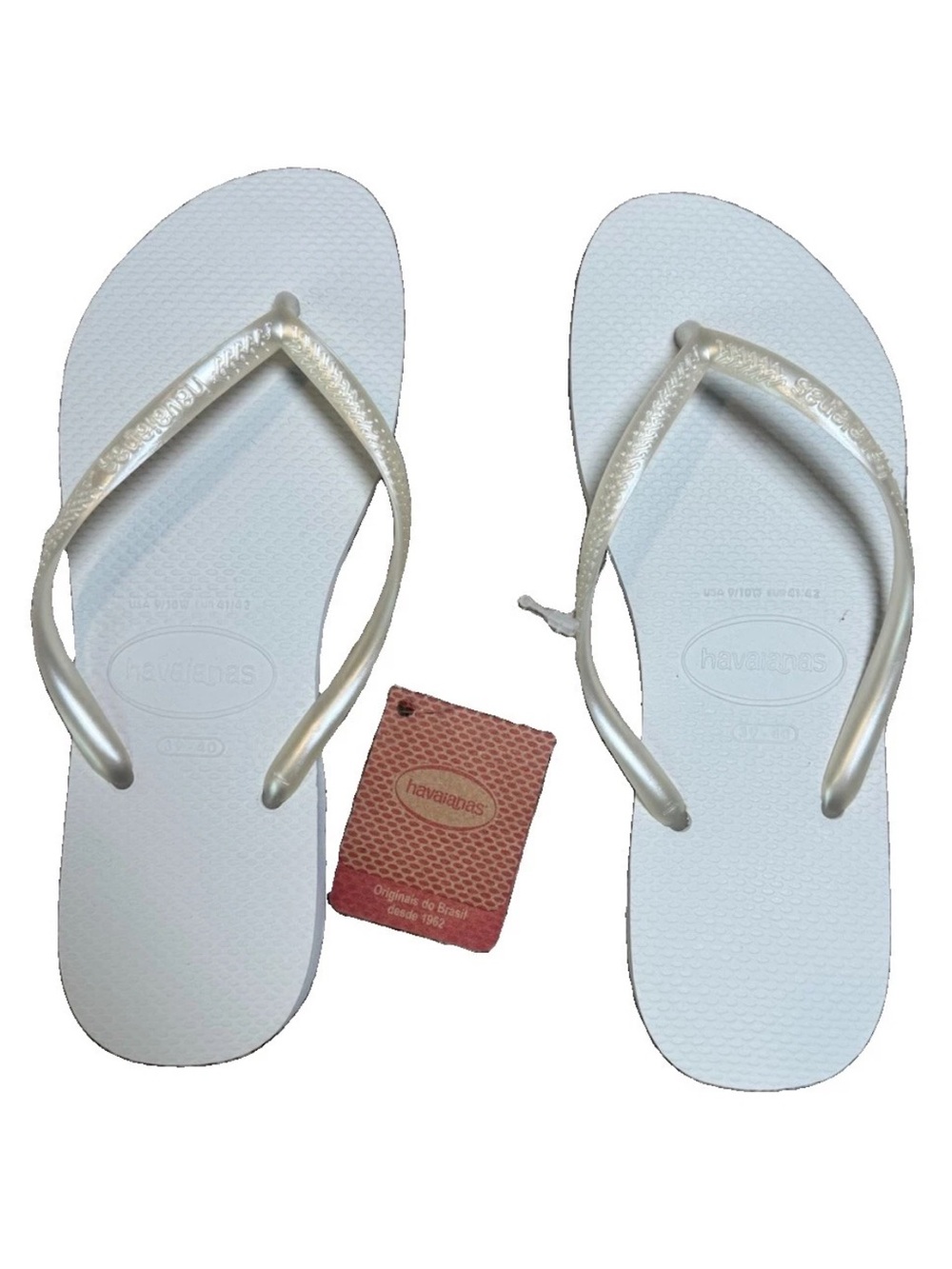 Havaianas Slim Women’s Flip Flops White Pearl Size 9/10 Brazil 39/40 NWT
